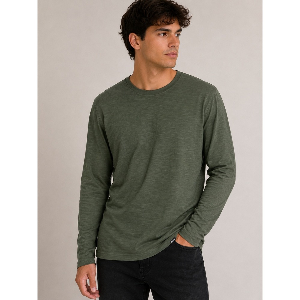 Reef Mens Long Sleeve Knit T Shirt Large Olive Green Crewneck Slub Casual NWT